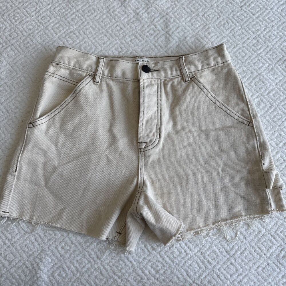 PacSun Shorts Womens 24 Denim Dad Carpenter Utility Raw Hem High Rise